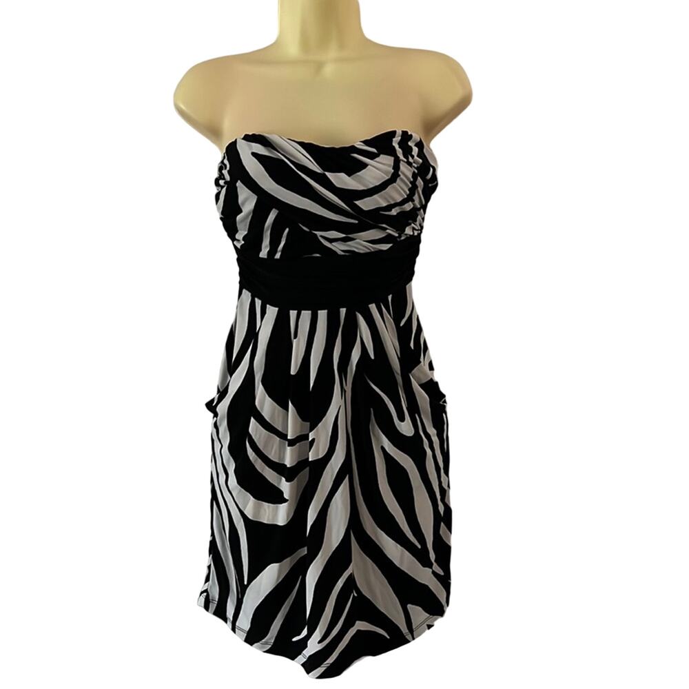 JFW Just for Wraps Black & White Slinky Knit Strapless Dress Y2K Size Medium